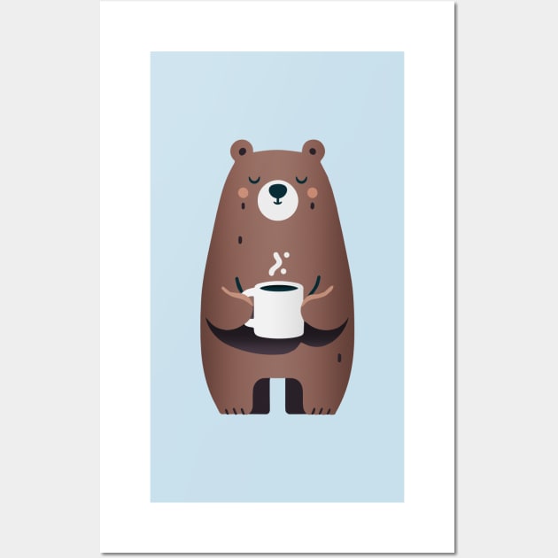 Cute Cartoon Bear with Warm Mug - Cheerful and Cozy Wall Art by BoundlessWorks